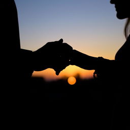 A romantic silhouette of a couple holding hands with their shadows cast against a textured surface, emphasizing the moment they exchange wedding rings