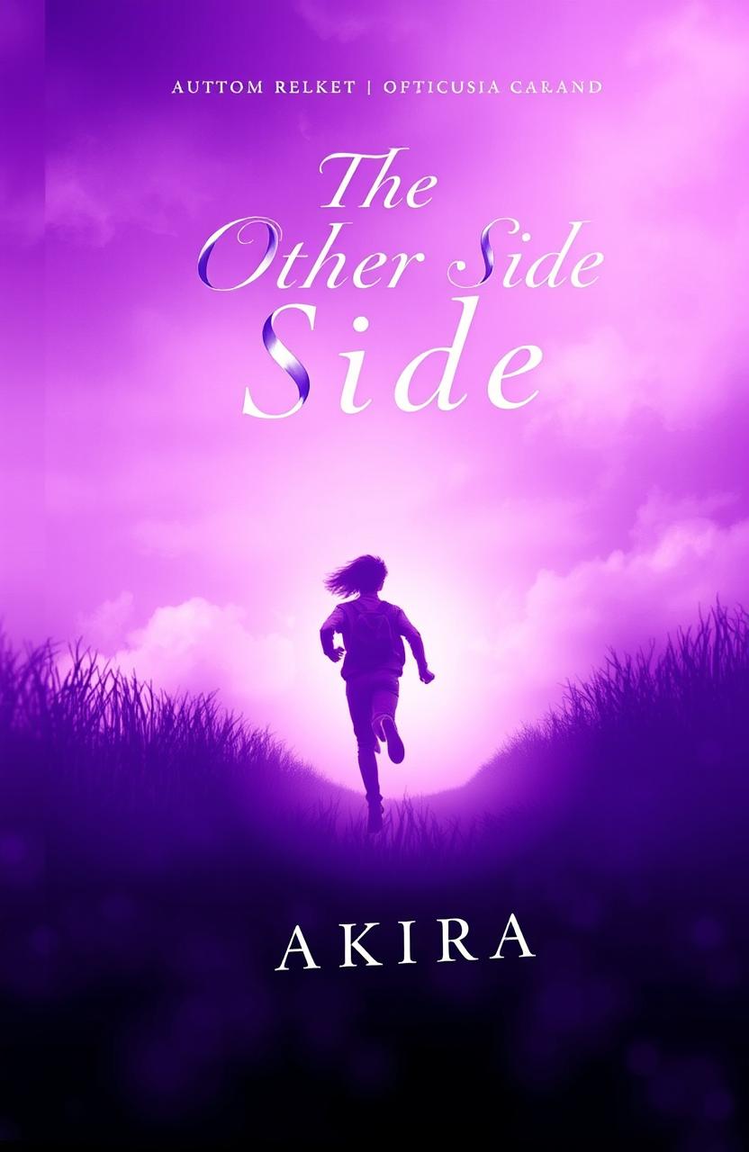 A captivating book cover design in shades of purple, featuring two teenagers running in the background, capturing a sense of freedom and adventure