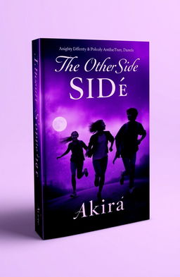 A captivating book cover design in shades of purple, featuring two teenagers running in the background, capturing a sense of freedom and adventure