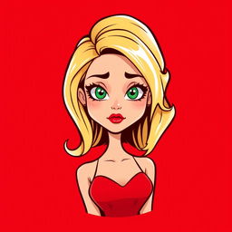 A cartoon logo design featuring a beautiful young woman in her early 20s, with blonde golden hair styled elegantly