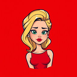 A cartoon logo design featuring a beautiful young woman in her early 20s, with blonde golden hair styled elegantly