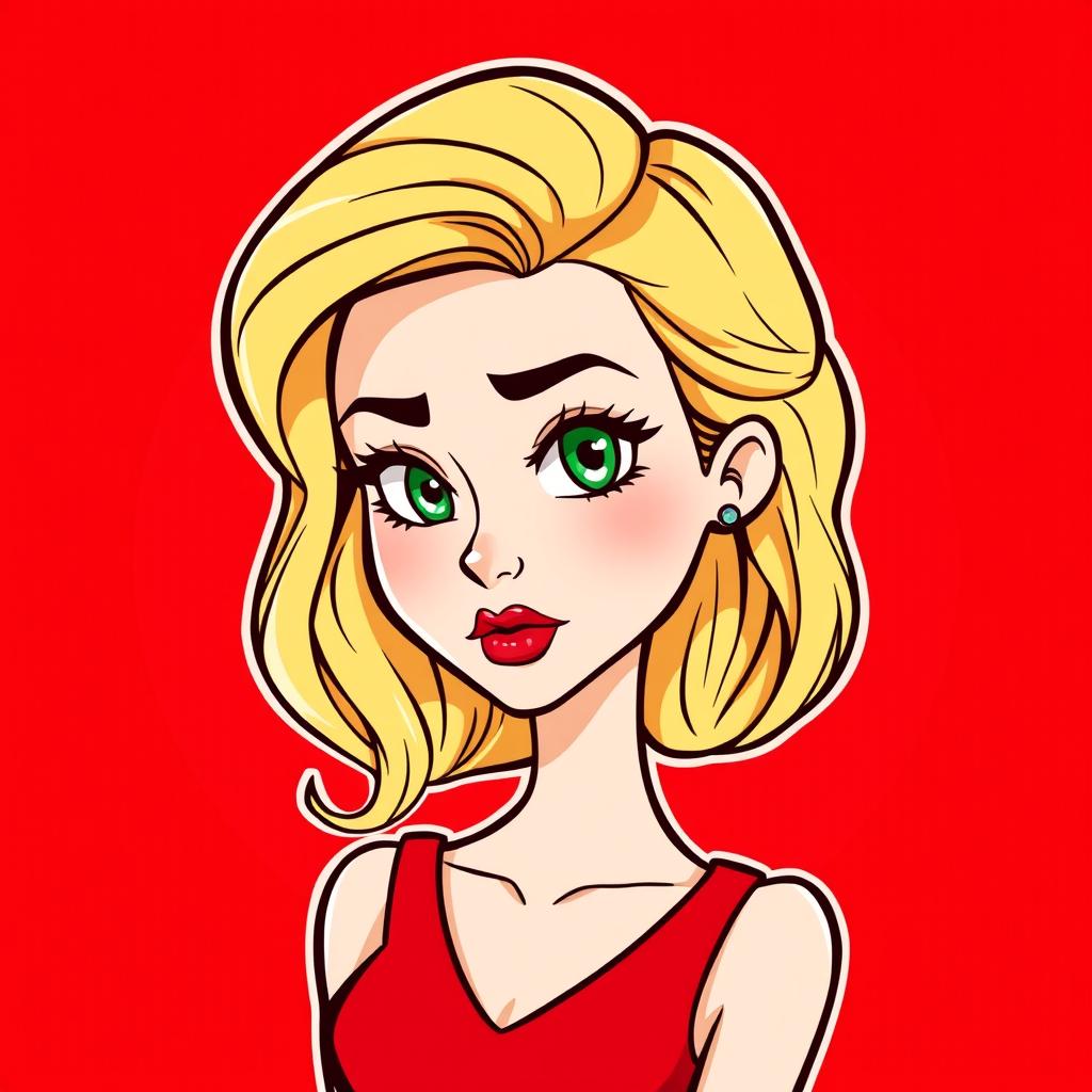 A cartoon logo design featuring a beautiful young woman in her early 20s, with blonde golden hair styled elegantly