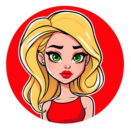 A cartoon logo design featuring a beautiful young woman in her early 20s, with blonde golden hair styled elegantly