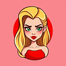 A cartoon logo design featuring a beautiful young woman in her early 20s, embodying a femme fatale persona