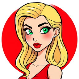 A cartoon logo design featuring a beautiful young woman in her early 20s, embodying a femme fatale persona