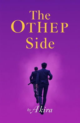 A book cover design featuring two male figures running in the background, facing away, against a dreamy violet gradient background