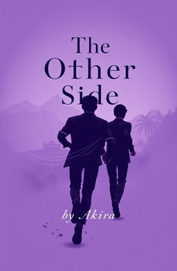 A book cover design featuring two male figures running in the background, facing away, against a dreamy violet gradient background