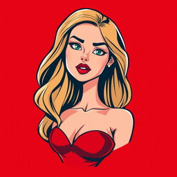 A cartoon logo design featuring a beautiful young woman in her early 20s, embodying a femme fatale aesthetic