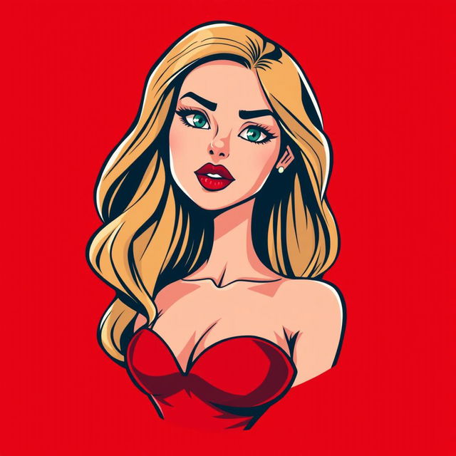 A cartoon logo design featuring a beautiful young woman in her early 20s, embodying a femme fatale aesthetic