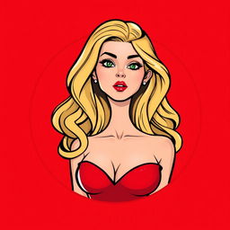 A cartoon logo design featuring a beautiful young woman in her early 20s, embodying a femme fatale aesthetic