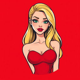 A cartoon logo design featuring a beautiful young woman in her early 20s, embodying a femme fatale aesthetic