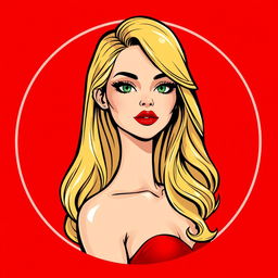 A cartoon logo design featuring a beautiful young woman in her early 20s, embodying a femme fatale aesthetic