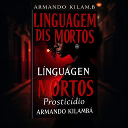 An evocative book cover design for a romance mystery novel titled "Linguagem dos Mortos" (stylized in a blood-like font) with the subtitle "Prosticídio" by the author Armando Kilamba