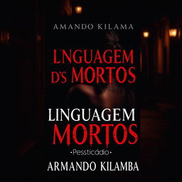 An evocative book cover design for a romance mystery novel titled "Linguagem dos Mortos" (stylized in a blood-like font) with the subtitle "Prosticídio" by the author Armando Kilamba