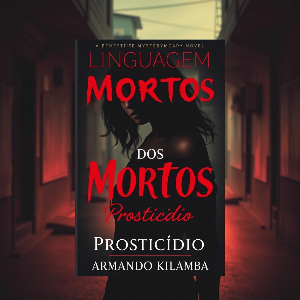 An evocative book cover design for a romance mystery novel titled "Linguagem dos Mortos" (stylized in a blood-like font) with the subtitle "Prosticídio" by the author Armando Kilamba