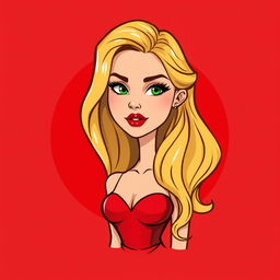 A mini cartoon logo design featuring a beautiful young woman in her early 20s, embodying a femme fatale aura