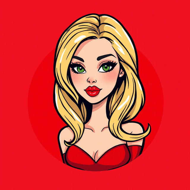 A mini cartoon logo design featuring a beautiful young woman in her early 20s, embodying a femme fatale aura