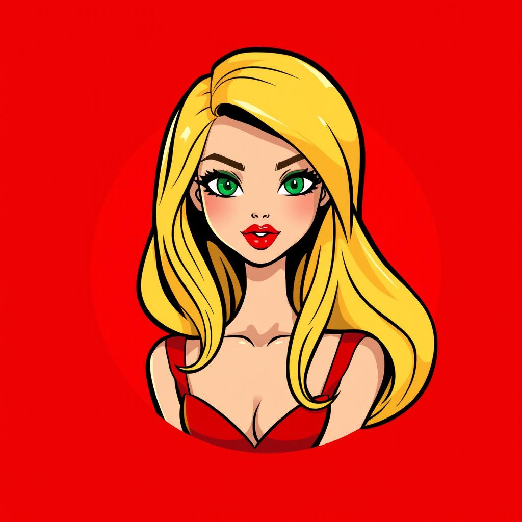 A mini cartoon logo design featuring a beautiful young woman in her early 20s, embodying a femme fatale aura