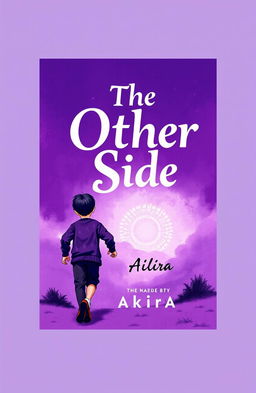 A book cover design in shades of purple featuring two boys drawn as adolescents, seen from behind, running in the background