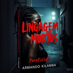 A captivating book cover design for a romance mystery novel titled "Linguagem dos Mortos" (stylized in a blood-like font) with the subtitle "Prosticídio" by the author Armando Kilamba
