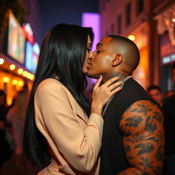 Kylie Jenner and Tyga sharing a passionate kiss, captured in a glamorous and intimate setting