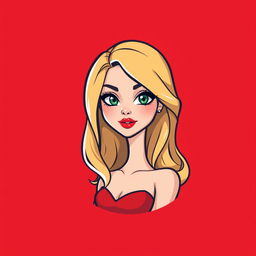 A cute mini cartoon logo design featuring a beautiful young woman in her early 20s, embodying a femme fatale charm