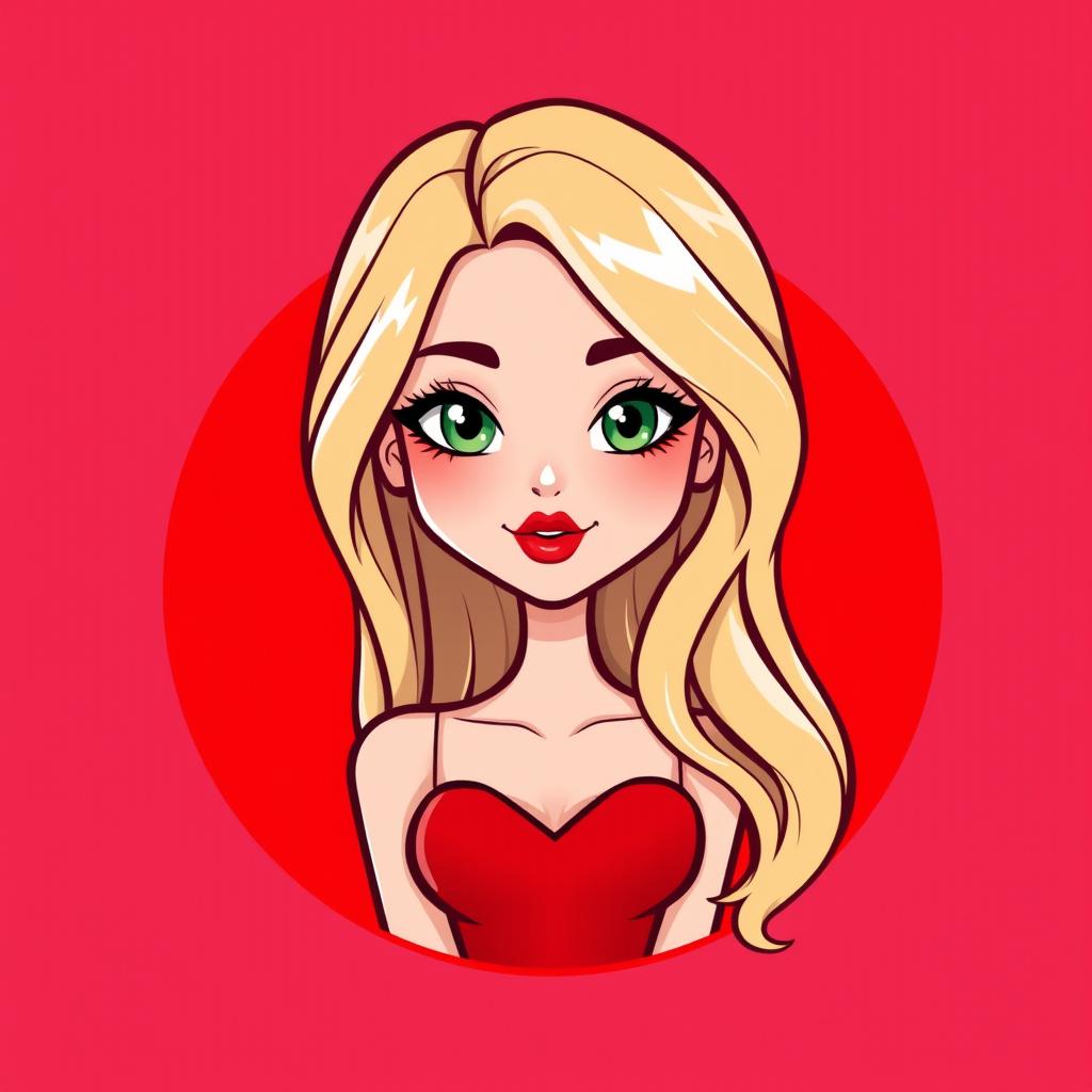 A cute mini cartoon logo design featuring a beautiful young woman in her early 20s, embodying a femme fatale charm