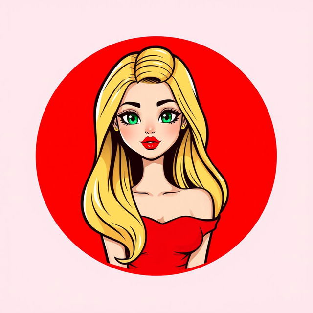 A cute mini cartoon logo design featuring a beautiful young woman in her early 20s, embodying a femme fatale charm