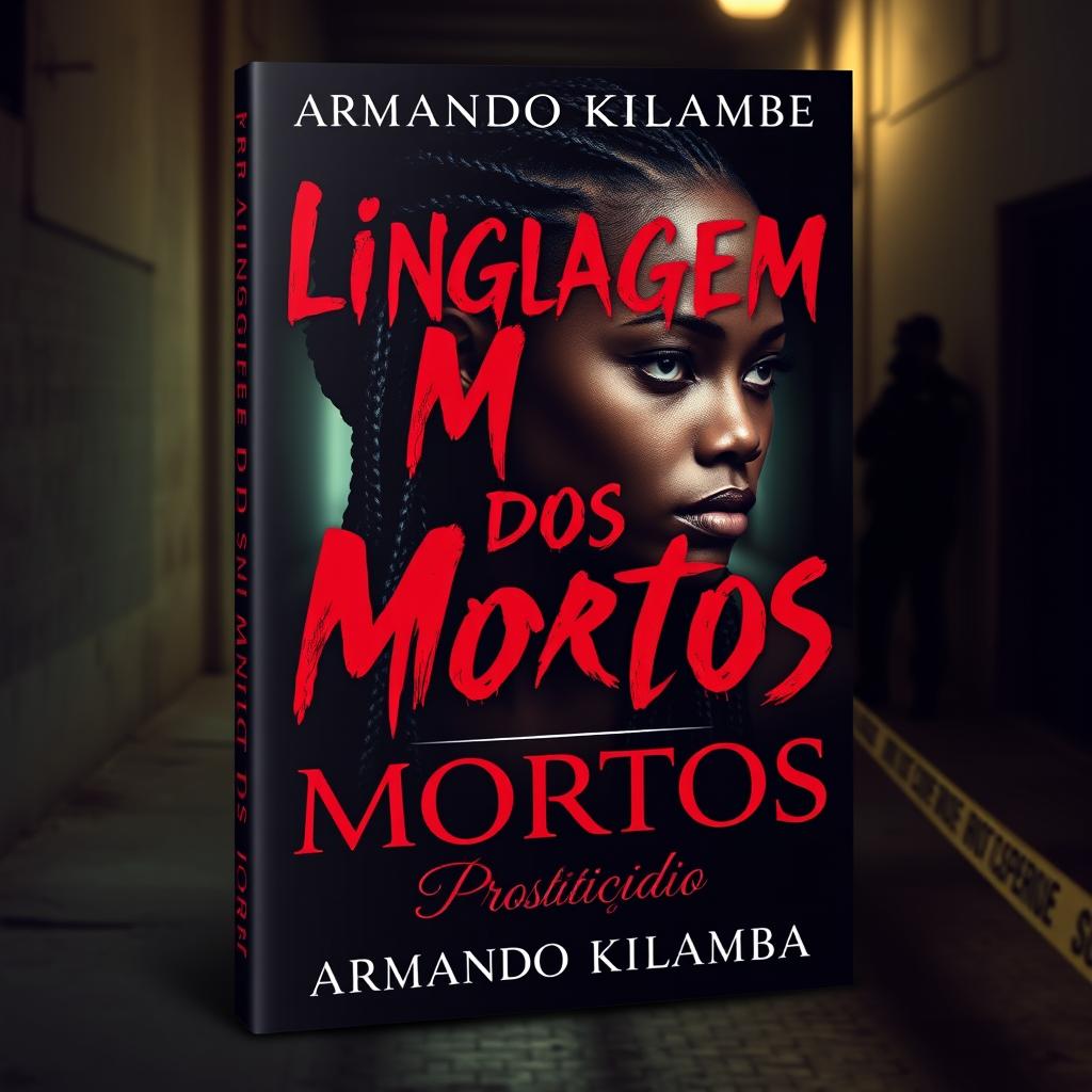 An engaging book cover design for a romance mystery novel titled "Linguagem dos Mortos" (stylized in a blood-like font) with the subtitle "Prosticídio" by the author Armando Kilamba