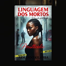 An engaging book cover design for a romance mystery novel titled "Linguagem dos Mortos" (stylized in a blood-like font) with the subtitle "Prosticídio" by the author Armando Kilamba