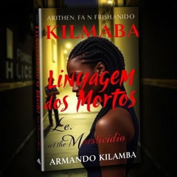 An engaging book cover design for a romance mystery novel titled "Linguagem dos Mortos" (stylized in a blood-like font) with the subtitle "Prosticídio" by the author Armando Kilamba