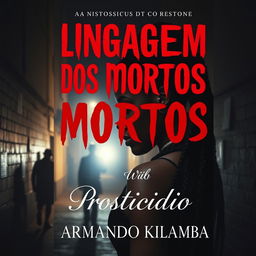An engaging book cover design for a romance mystery novel titled "Linguagem dos Mortos" (stylized in a blood-like font) with the subtitle "Prosticídio" by the author Armando Kilamba