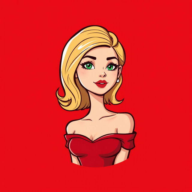 A mini cute cartoon logo design featuring a beautiful young woman in her early 20s, exuding a femme fatale charm