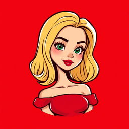 A mini cute cartoon logo design featuring a beautiful young woman in her early 20s, exuding a femme fatale charm