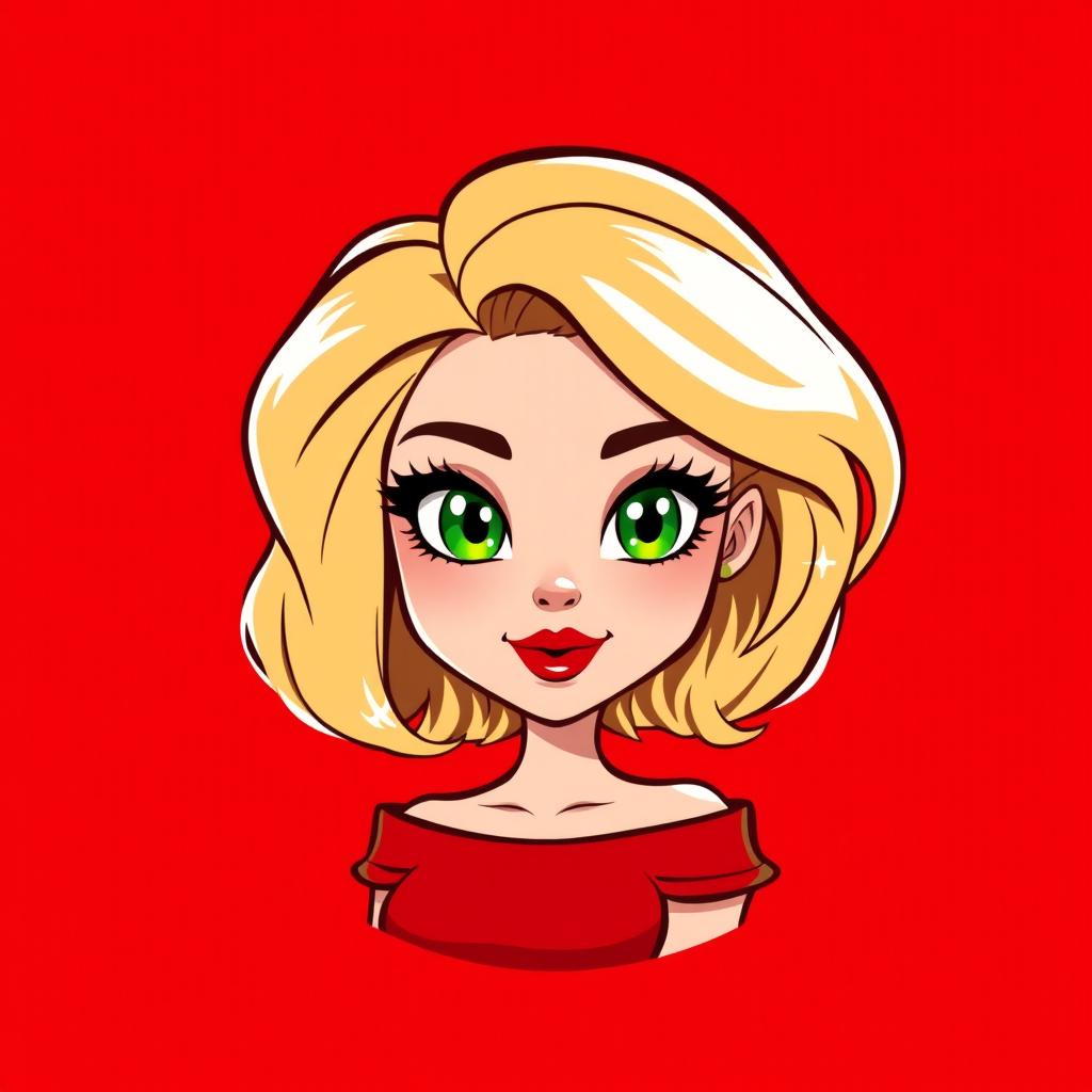 A mini cute cartoon logo design featuring a beautiful young woman in her early 20s, exuding a femme fatale charm