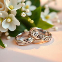 A stunning close-up image of wedding rings symbolizing love and commitment, intricately designed with elegant engravings