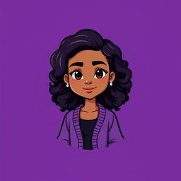 A mini cute cartoon logo design featuring a beautiful young mixed woman in her early 20s, exuding charm with her curly dark hair styled gracefully