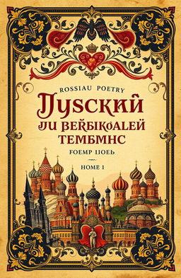 A beautiful, vintage-style book cover for a collection of Russian poetry titled 'Русская поэзия в зеркале времени: Поэмы Том 1 Золотой век'