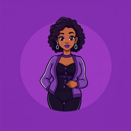 A mini cute cartoon logo design featuring a beautiful young mixed woman in her early 20s, characterized by her curvy body type and curly dark hair