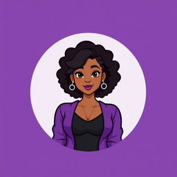 A mini cute cartoon logo design featuring a beautiful young mixed woman in her early 20s, characterized by her curvy body type and curly dark hair