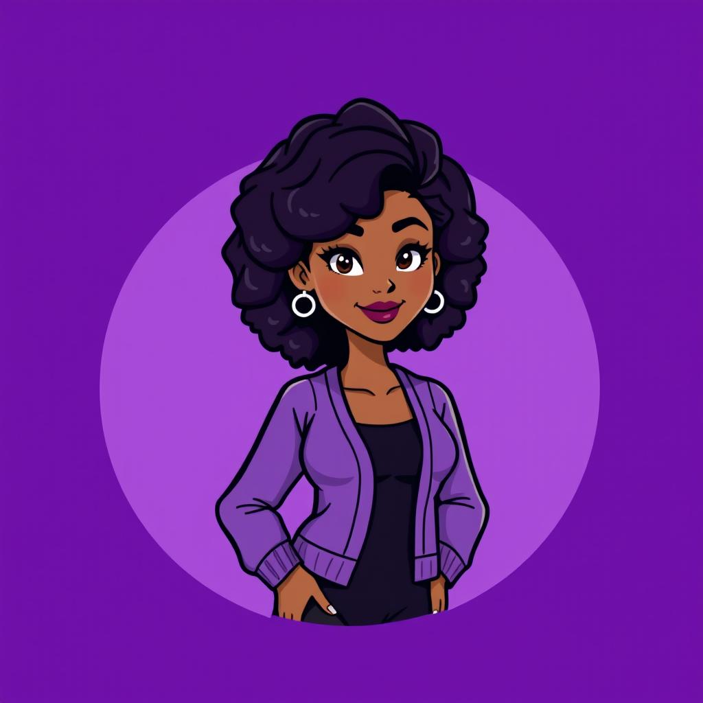 A mini cute cartoon logo design featuring a beautiful young mixed woman in her early 20s, characterized by her curvy body type and curly dark hair