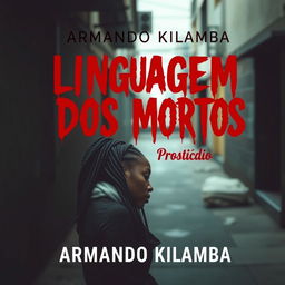 A striking book cover design for a romance mystery novel titled "Linguagem dos Mortos" (stylized in a blood-like font) with the subtitle "Prosticídio" by the author Armando Kilamba