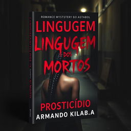 A striking book cover design for a romance mystery novel titled "Linguagem dos Mortos" (stylized in a blood-like font) with the subtitle "Prosticídio" by the author Armando Kilamba