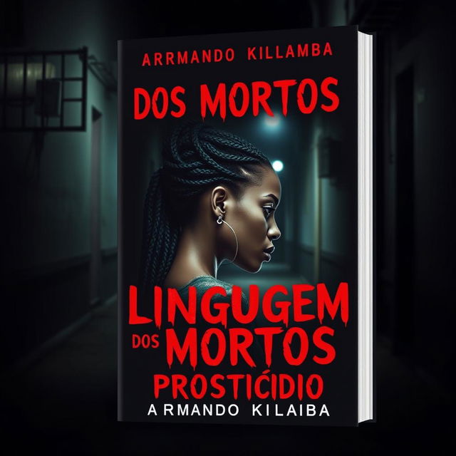 A striking book cover design for a romance mystery novel titled "Linguagem dos Mortos" (stylized in a blood-like font) with the subtitle "Prosticídio" by the author Armando Kilamba