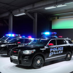 State-of-the-art police vehicles equipped with the latest technological advancements, showcasing sleek design, advanced safety features and superior speed capabilities.