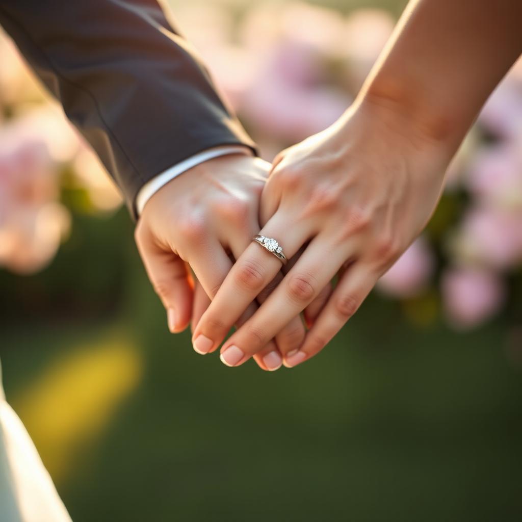 A close-up shot of two hands holding each other tightly, symbolizing love and connection