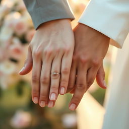 A close-up shot of two hands holding each other tightly, symbolizing love and connection