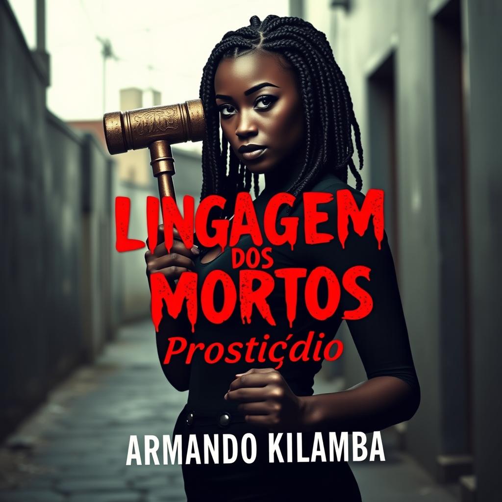 A striking book cover design for a romance mystery novel titled "Linguagem dos Mortos" (styled in a dramatic blood-like font) with the subtitle "Prosticídio" by the author Armando Kilamba