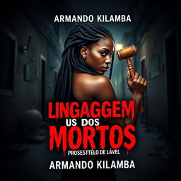 An eye-catching book cover design for a romance mystery novel titled "Linguagem dos Mortos" (stylized with a blood-like font) featuring the subtitle "Prosticídio" by author Armando Kilamba