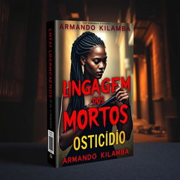 An eye-catching book cover design for a romance mystery novel titled "Linguagem dos Mortos" (stylized with a blood-like font) featuring the subtitle "Prosticídio" by author Armando Kilamba